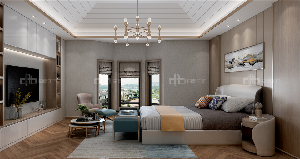 高雅新中式風格效果圖案例,靜享詩意居所(圖4) 整木定制