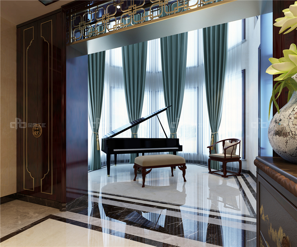 整木定制新中式裝修風格 別墅高清效果圖(圖6) 整木定制休閑區