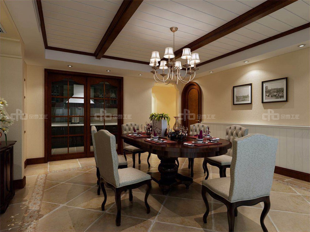 整木定制美式風格 復式住宅裝修案例效果圖(圖5) 整木定制餐廳