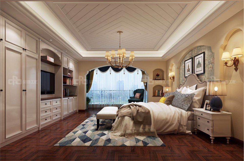 整木定制美式風格 復式住宅裝修案例效果圖(圖6) 整木定制臥室